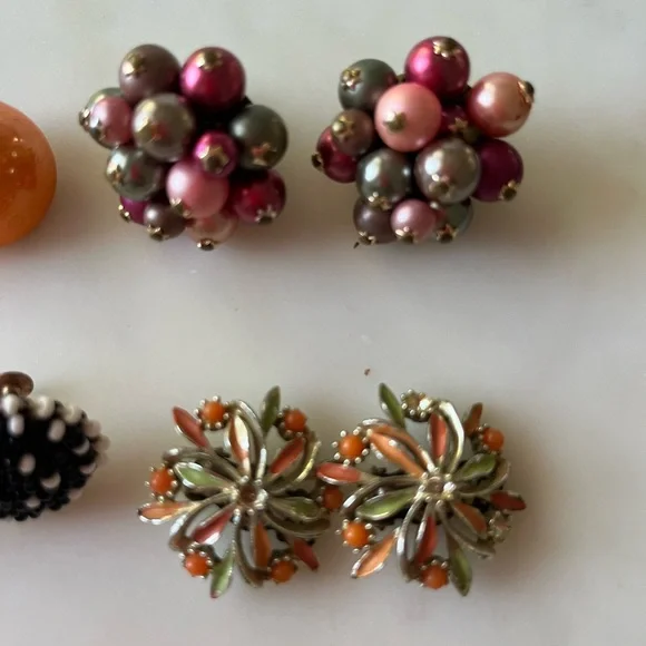 Vintage Costume Beaded Jewelry Necklaces Earrings Bracelet floral green orange - Picture 3 of 15